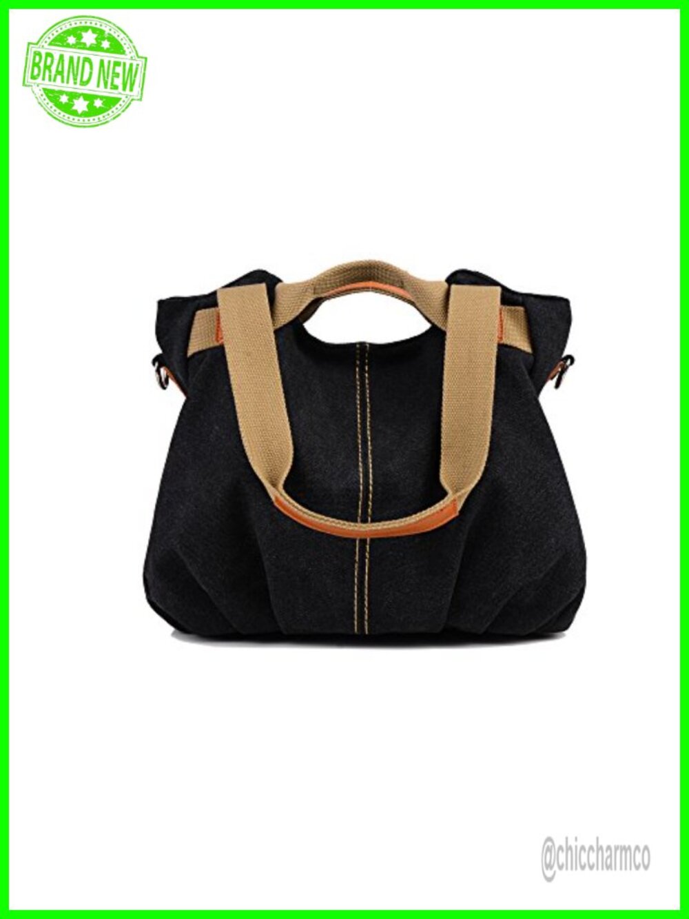 Chikencall Women's Canvas Vegan Leather Hobo Shoulder Bag Adjustable Strap